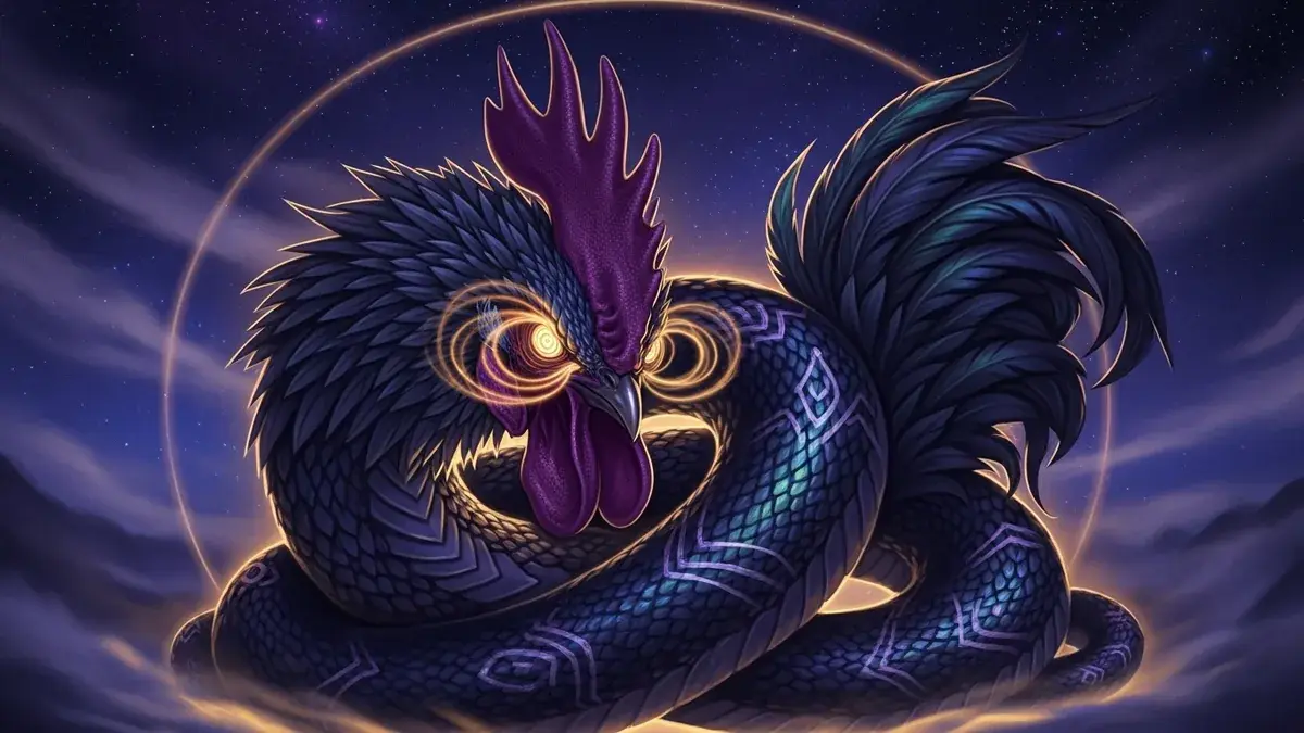 Illustration of basilisk cockatrice, a mythical creature