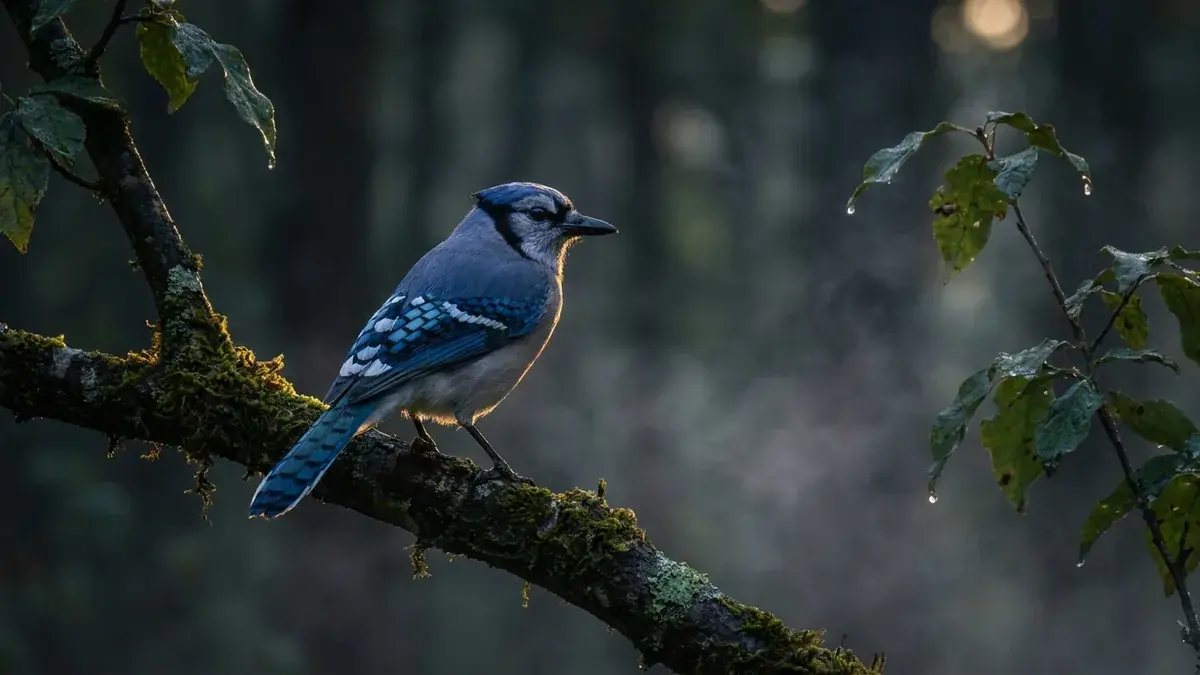 Cinematic photo of a bluejay