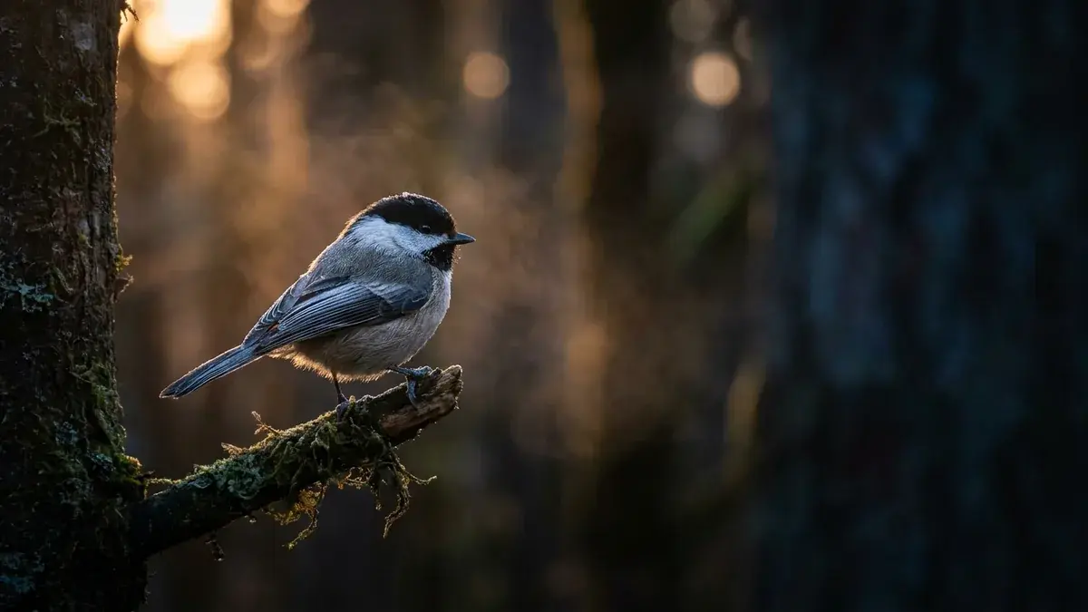 Cinematic photo of a chickadee