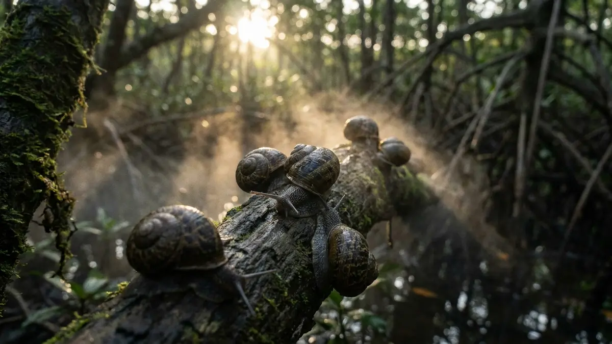 Cinematic photo of a land sea snails