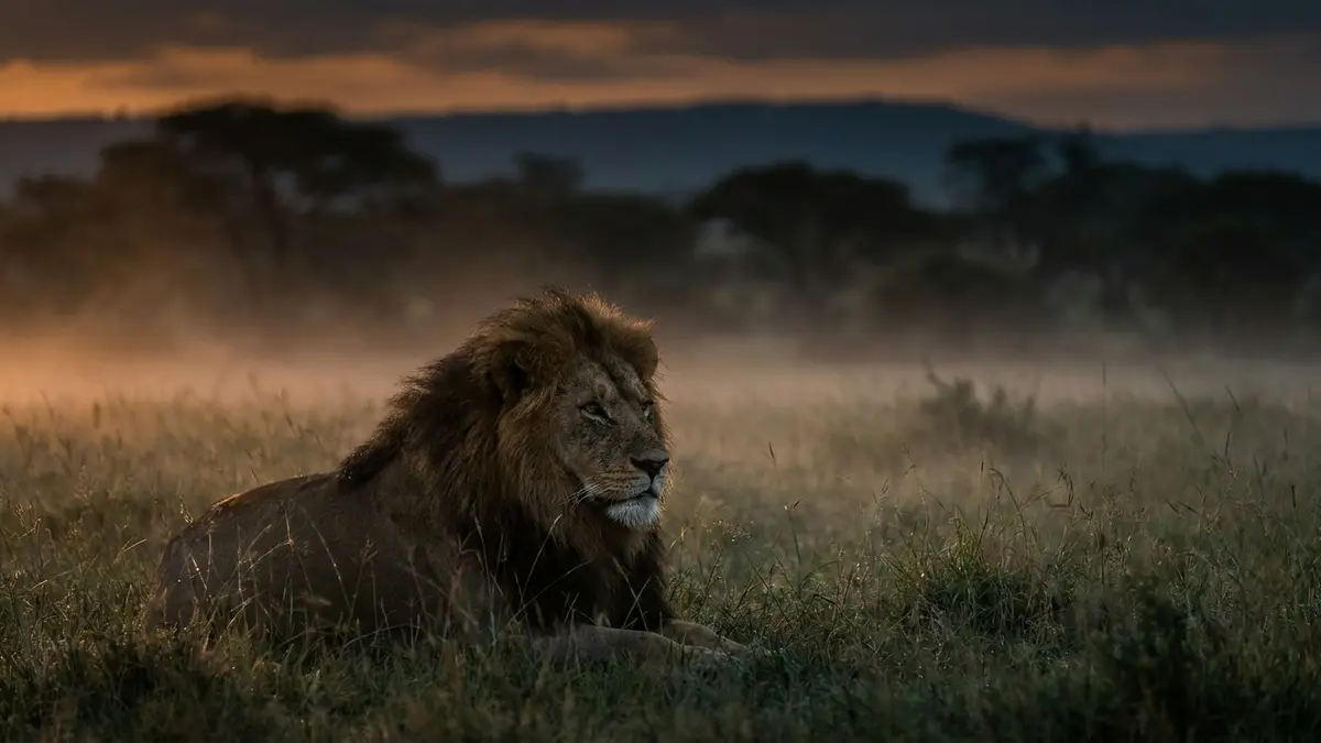 Cinematic photo of a lion