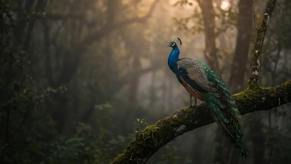 Cinematic photo of a peacock