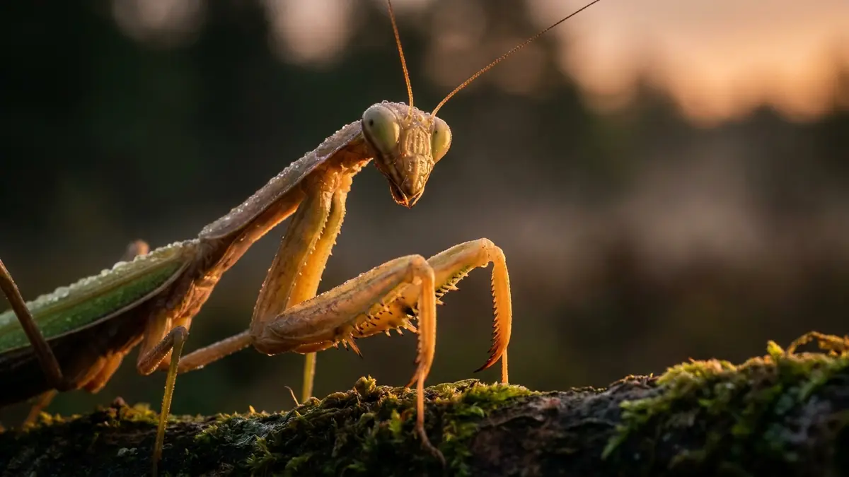 Cinematic photo of a praying mantis
