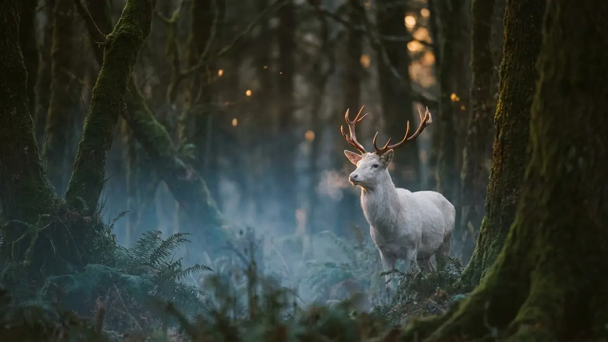 Cinematic photo of a white stag